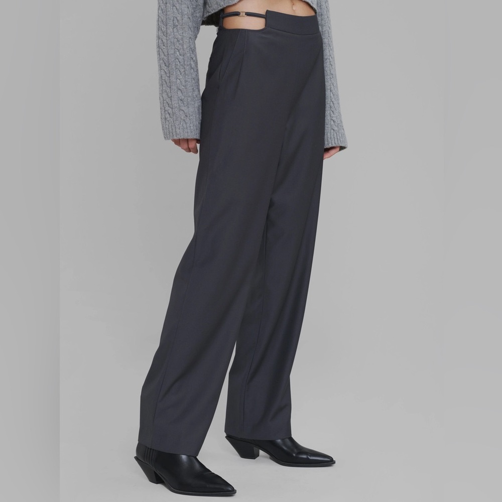 Frankie Shop Charcoal Gray Wide-Leg Trousers with Cutout Waist
